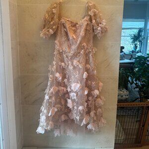 Marchesa Notte Blush Floral Embroidered Tulle High Tea Dress